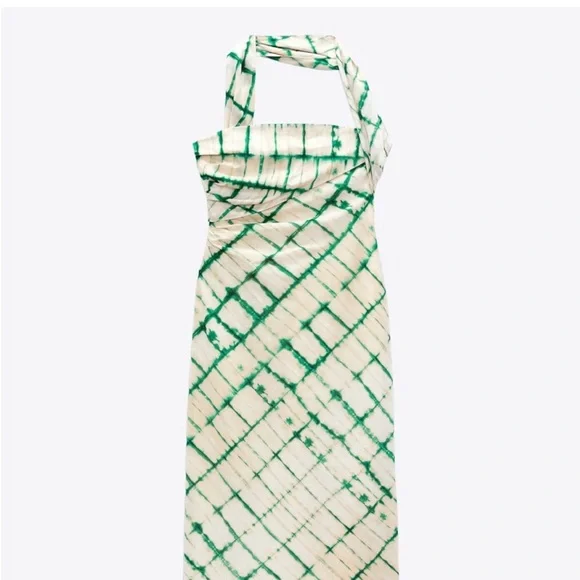 ZARA NWT Elegant Green and White Women's Dress - Picture 9 of 11
